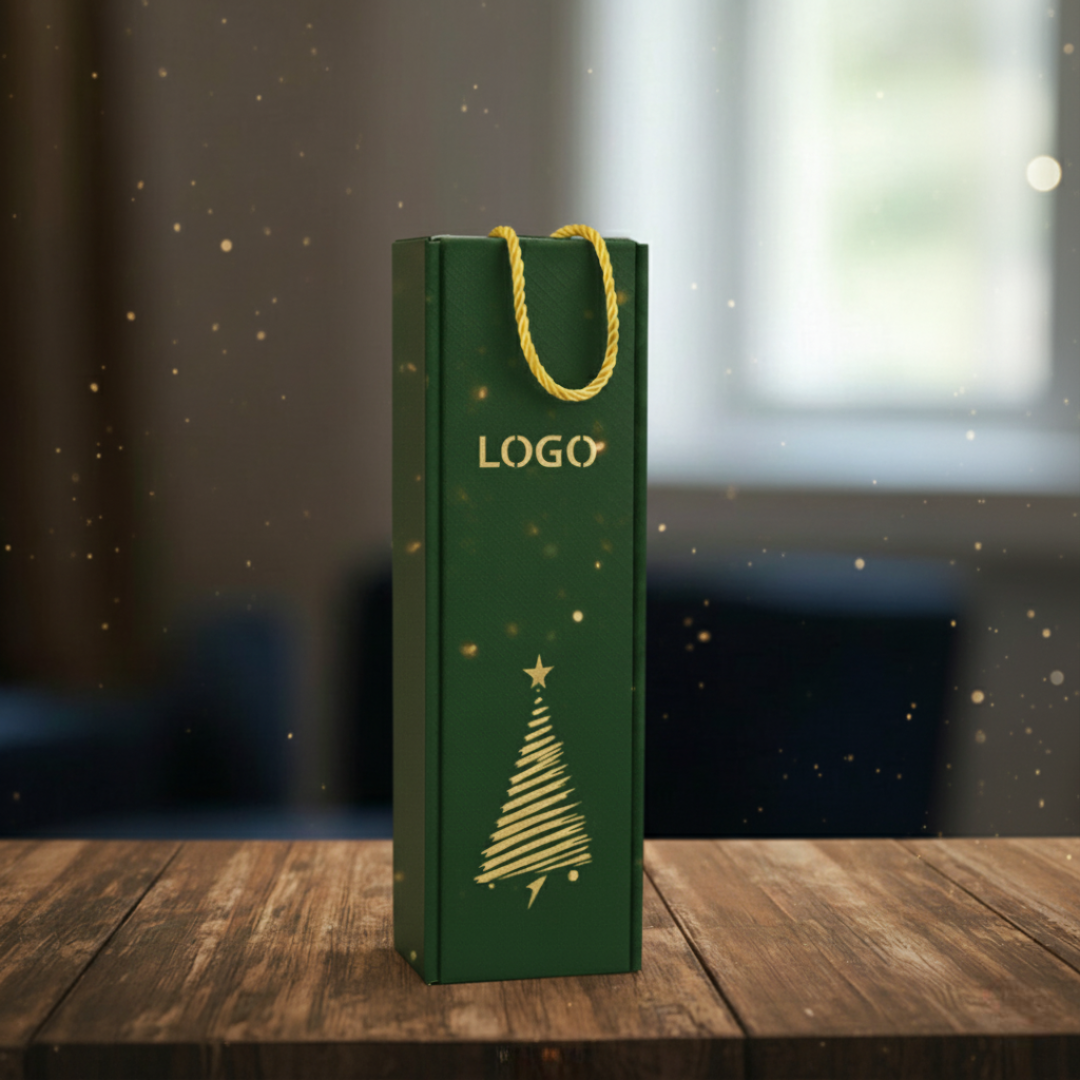 zielone świąteczne pudełko na wino