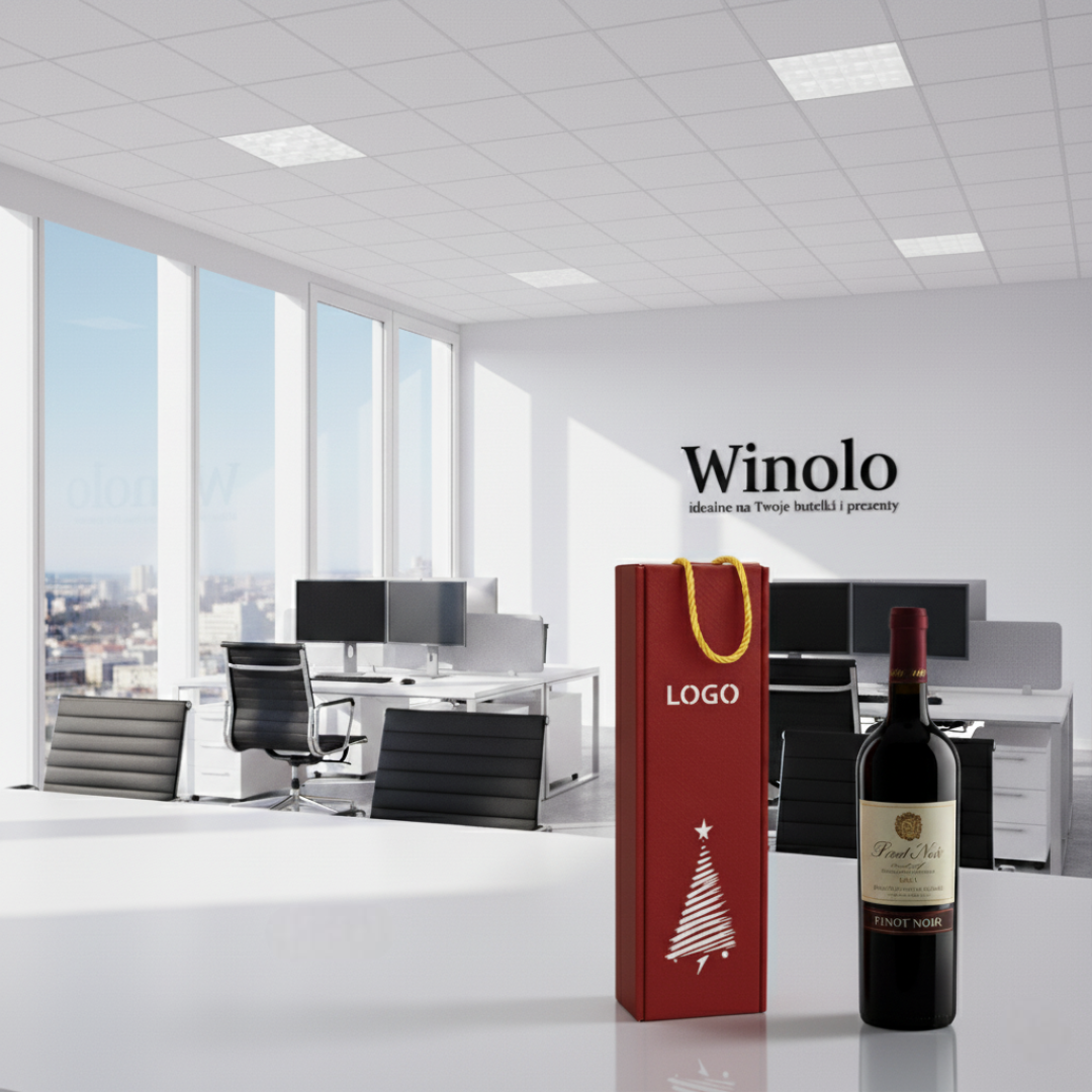 Ozdobne świąteczne pudełko na wino z logo